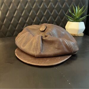 GENUINE LEATHER VINTAGE NEWSBOY CAP
